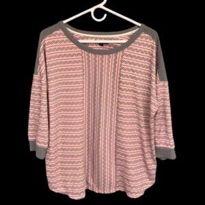 Simply Vera Vera Wang Pink And Gray Patterned Knit Top – Size XL